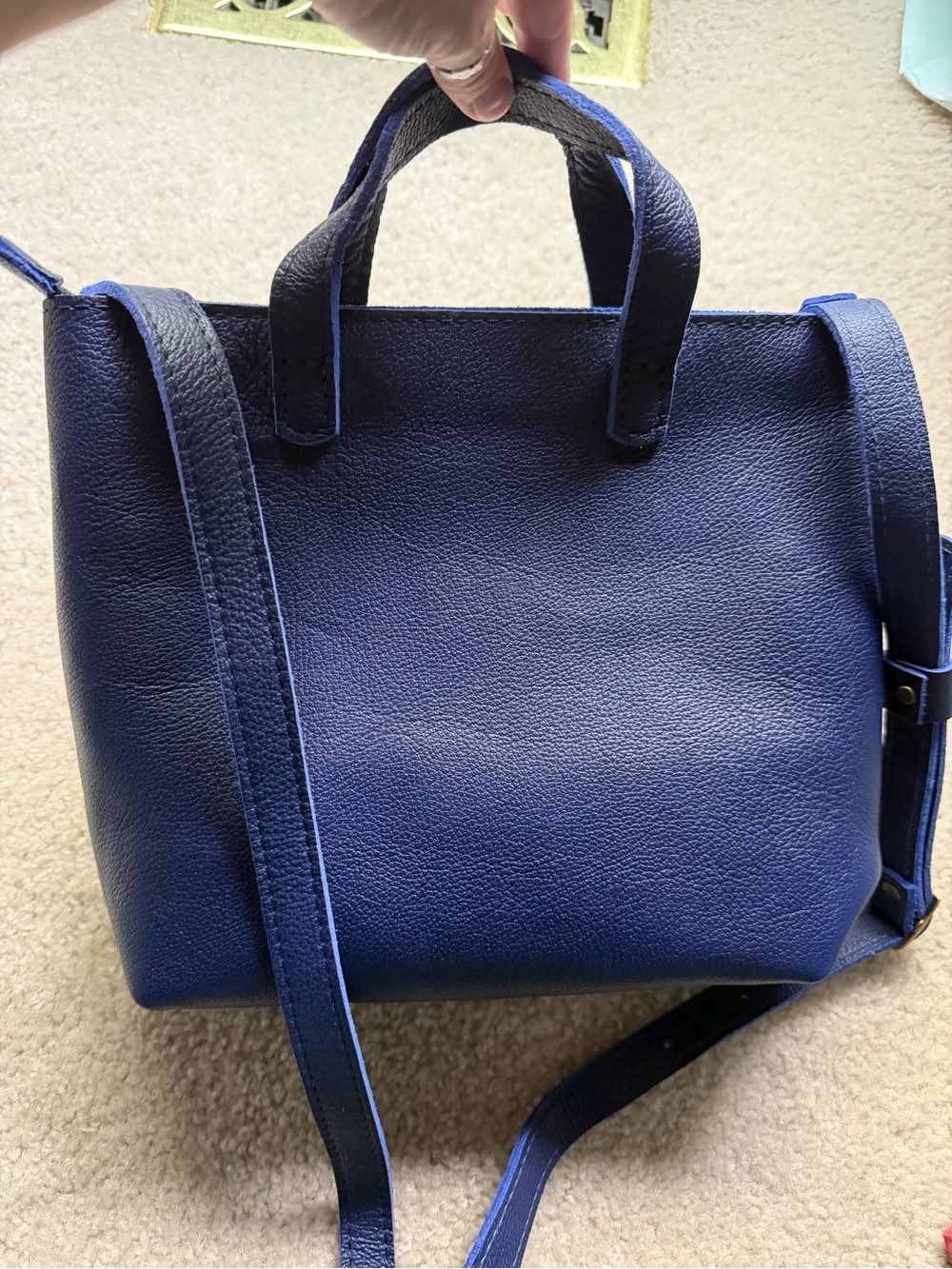 Portland Leather Navy Blue Pebbled Leather Tote - Picture 4 of 5
